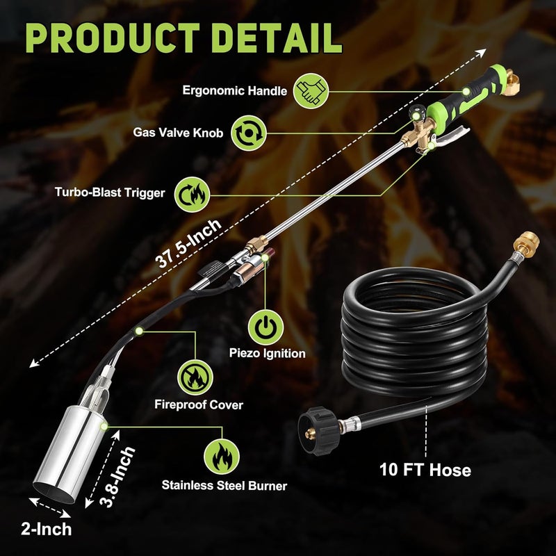 WorkBless Weed Torch, Propane Torch Weed Burner with 10 ft Hose, 1800,000 BTU, Flame Weeder with Flame Control for Weeding, Snow Melting - Image 3